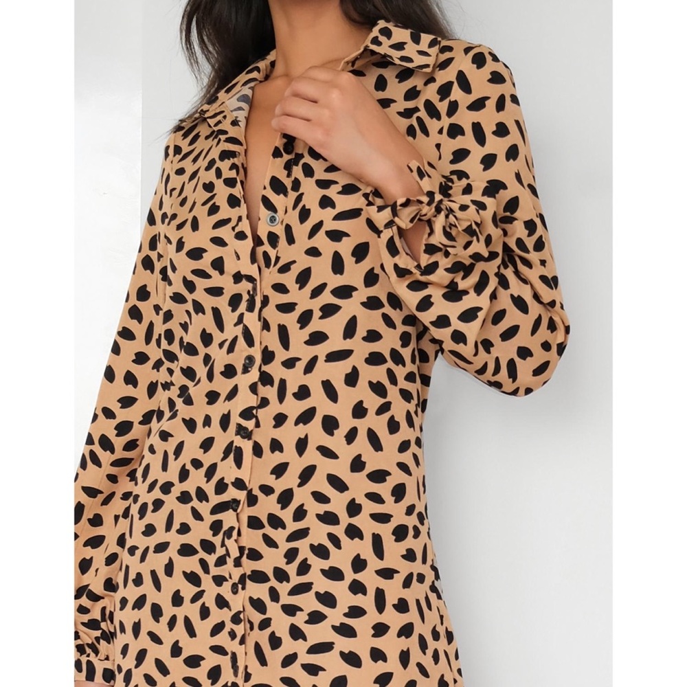 Missguided Cheetah Print Long Sleeve Button Up Shirtdress / Tunic